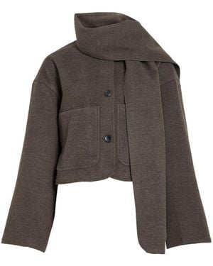Vila Knitted Jacket With Scarf Detail - Gray