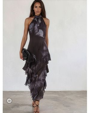 Religion Taylor Maxi Dress With Full Ruffle Skirt - Blue