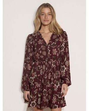Apricot Folk Floral Mini Dress - Brown