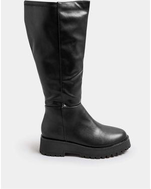 Yours Curve Kniehohe Keilstiefel - Schwarz