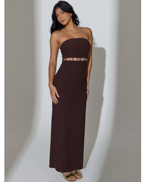 South Beach Bead Detail Crinkle Bandeau Maxi Dress - Brown