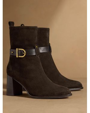 Russell & Bromley Chocolate Suede Benwell Block Heel Ankle Boots - Brown