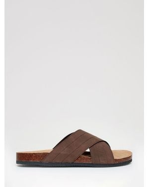 Threadbare Faux Suede Cross Strap Sandals - Brown