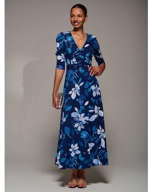 Jolie Moi Jersey Ruched Waist Fit & Flare Maxi Dress - Blue