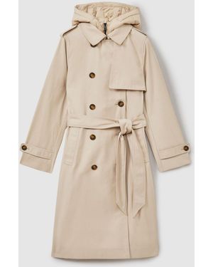Reiss Azura Zweireihiger Trenchcoat Mit Kapuze Und Einsatz - Natur