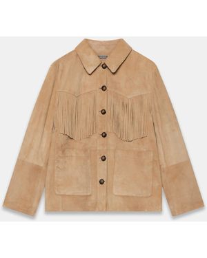 Mint Velvet Suede Fringe Shacket - Natural