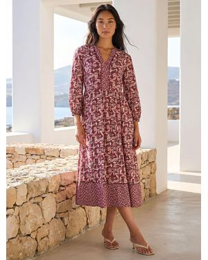 Roman Petite Border Print Midi Dress - Red