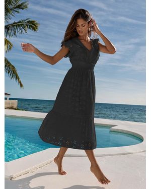 Lipsy Petite Broderie Flutter Sleeve Midi Dress - Blue