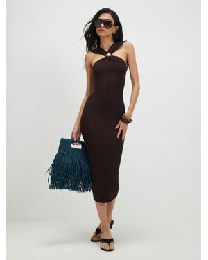River Island Halter Neck Brooch Knitted Midi Dress - Black