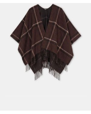 Accessorize Check Print Knit Poncho - Brown