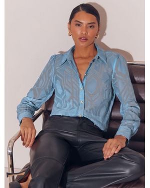Lipsy Geo Burnout Long Sleeve Shirt - Blue