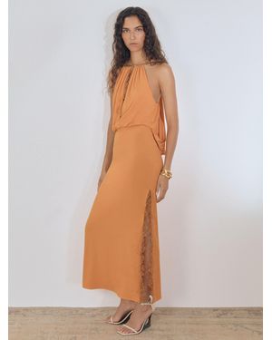 Reiss Reiss Lace Trim Drape Jersey Maxi Dress - White