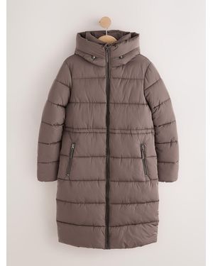 Next Chocolate Shower Resistant Hooded Long Wadded Coat - Brown