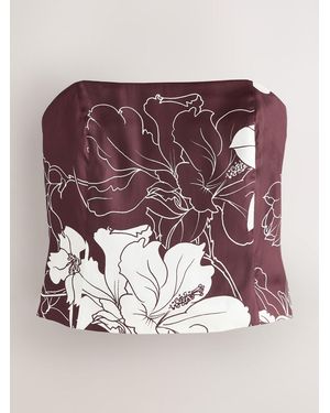 Next Burgundy/Ecru Floral Print Satin Bandeau Top - Purple