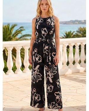 Roman Floral Print Chiffon Jumpsuit - Metallic