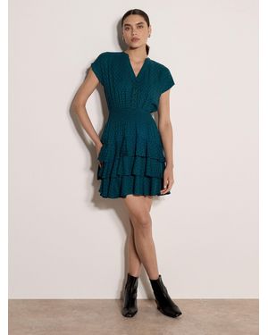 Apricot Geo Print Ruffle Mini Dress - Blue