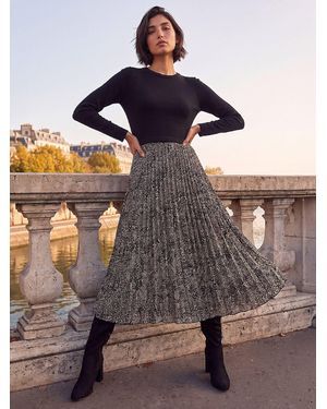 Roman Petite Print Pleated Midi Dress - Gray