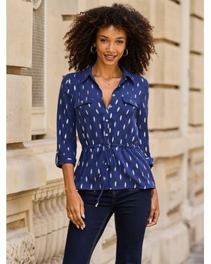 Sosandar Metallic Fleck Print Tie Waist Shirt - Blue