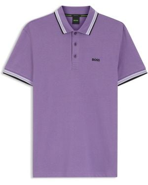 BOSS Regular Fit Paddy Tipped Collar Polo Shirt - Purple