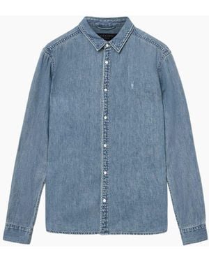 AllSaints Allsaints Gleason Long Sleeve Press Stud Shirt - Blue