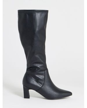 JD Williams Wide Fit Pointed Block Heel Stretch Knee High Boots - Black