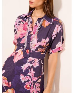 Lipsy Premium Floral Print Embellished Placket Midi Dress - Purple
