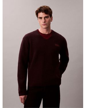 Calvin Klein Boiled Wool V-Neck Sweater - Blue