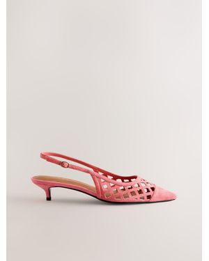 Next Forever Comfort Leather Lasercut Slingback Heels - Pink