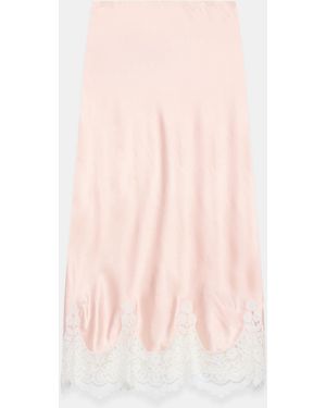 Mint Velvet Satin Lace Midi Skirt - Pink