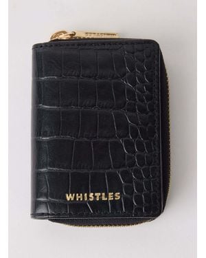 Whistles Shiny Croc Koa Compact Purse - Black
