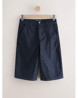 Next Pleat Front Denim Jort Shorts - Blue