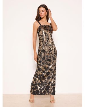 Lipsy Petite Premium Floral Embriodered Sequin Maxi Bodycon Dress - Blue