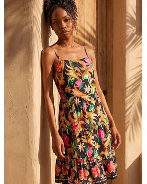 Roman Border Strappy Dress - Brown