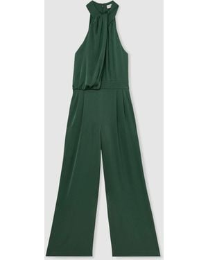 Reiss Petite Satin Draped Wide-Leg Jumpsuit - Green