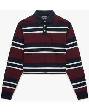 Superdry Athletic Essential Cropped Stripe Rugby Shirt - Black