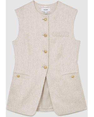 Reiss Neutral Nolah Linen-Blend Textured Long-Line Waistcoat - White