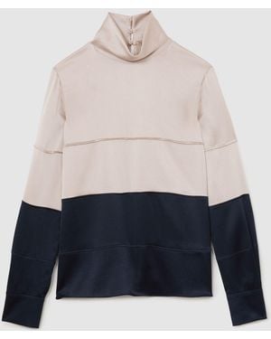 ATELIER Silk Colour-Block High-Neck Blouse - White
