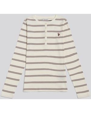 U.S. POLO ASSN. U. S. Polo Assn U. S. Polo Assn. Striped Long Sleeve Henley Top - Natural