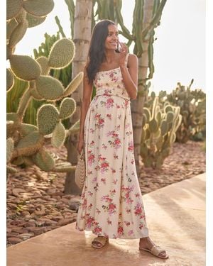 Seraphine Linen Blend Maternity & Nursing Vintage Floral Maxi Dress - Metallic