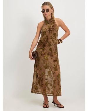 River Island Petite Halter Neck Devore Maxi Dress - Natural