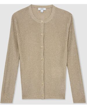 Reiss Milo Metallic Rib-Knit Cardigan - White