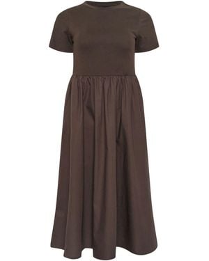 M Com Petite Short Sleeve Jersey Woven Dress - Brown