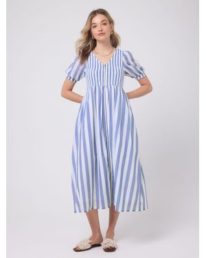 Scamp & Dude Stripe Shirred Zip Front Midi Dress - Blue