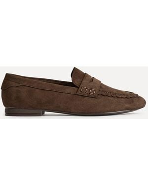 Linzi Wren Wide Fit Suede Leather Penny Style Loafers - Braun