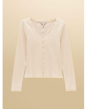 Joules Romy Long Sleeve V Neck Pointelle Jersey Top - Natural