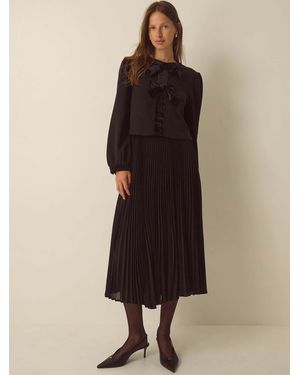 Monsoon Emilee Velvet Bow Pleated Midi Dress - Natural