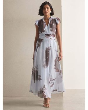 Next Pleated Mesh V-Neck Occasion Maxi Dress - Multicolour
