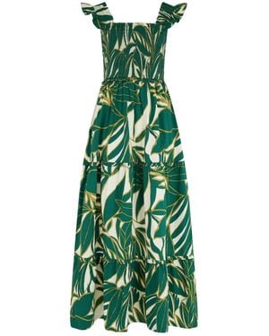 Pour Moi Ivory/ Tropical Lucy Poplin Tiered Maxi Dress - Green