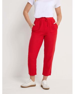 M Com Linen Blend Cropped Pants - Red