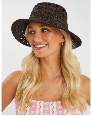 Accessorize Crochet Raffia Bucket Hat - Brown